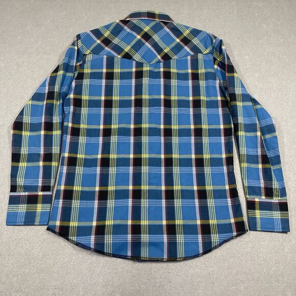 Wrangler Shirt Mens Medium Blue Western Tartan Plaid Pearl Snap Button Up NEW - Picture 7 of 11